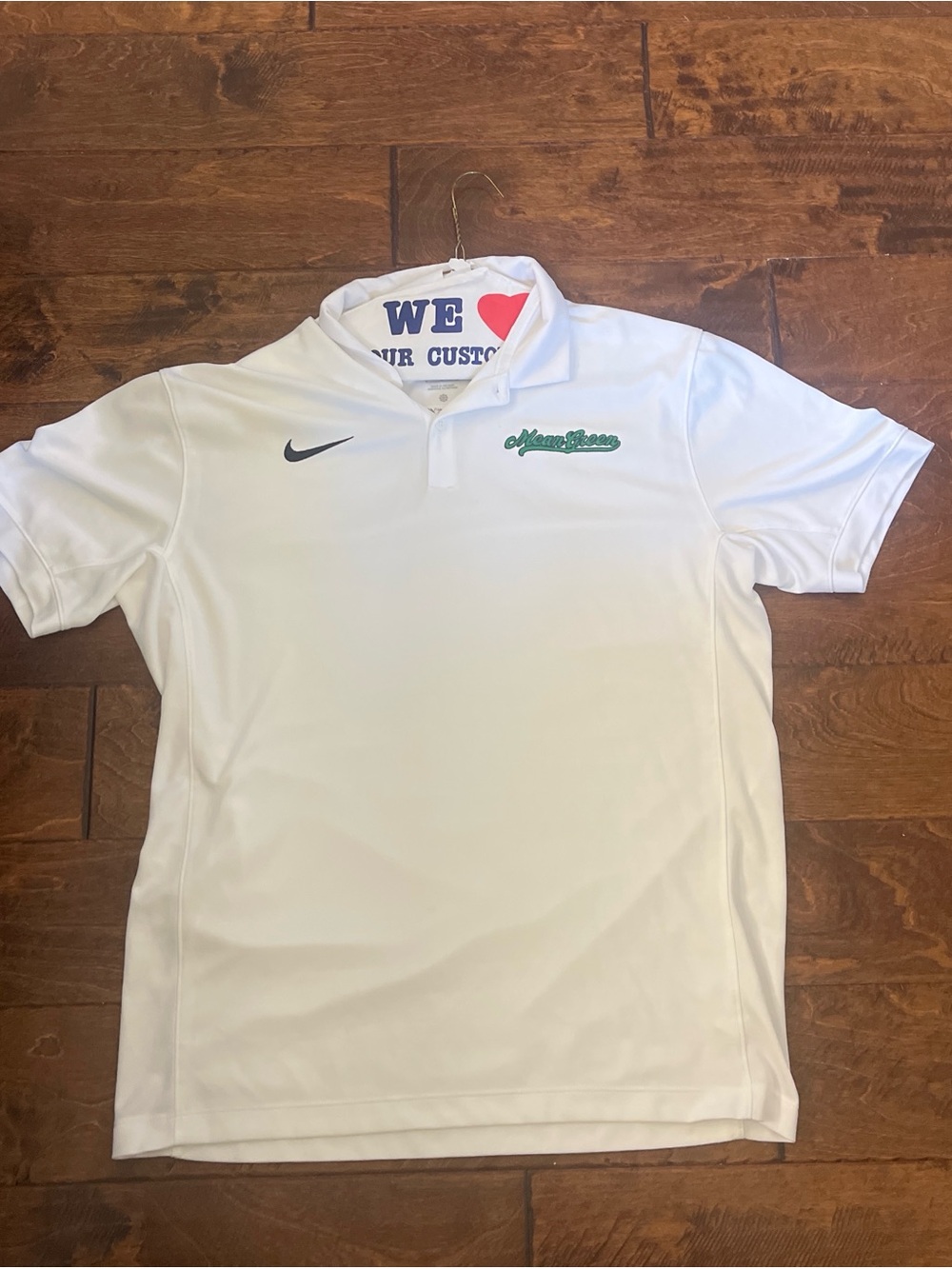 Nike White Polo with Green Script Emblem